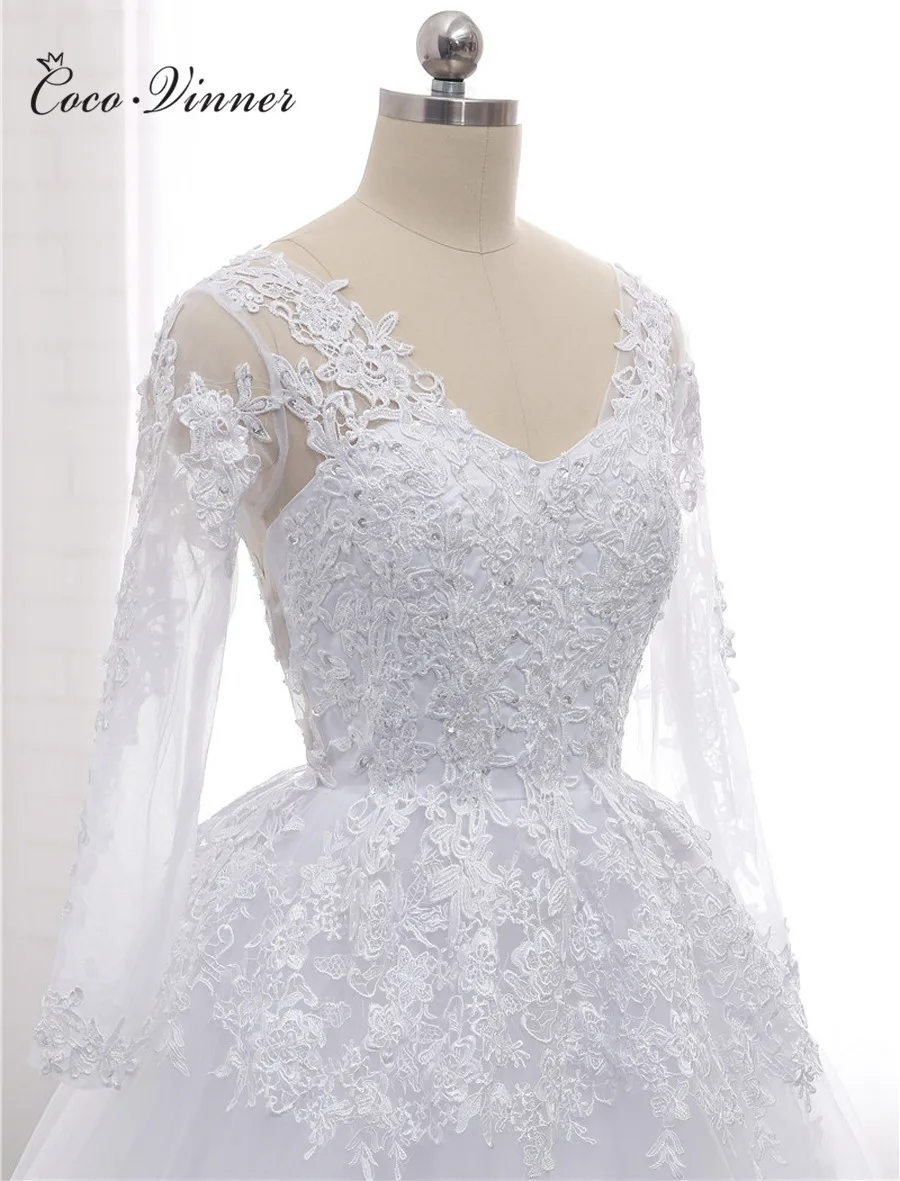 Новое поступление трапециевидной формы свадебное платье Casamento с v-образным вырезом со шлейфом, жемчугом и вышивкой бисером, кружевные свадебные платья W0203