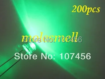 

200pcs/lot free shipping!!! 5mm straw hat green LED(3000mcd) 5mm light-emitting diode 5mm strawhat green led big/wide angle led