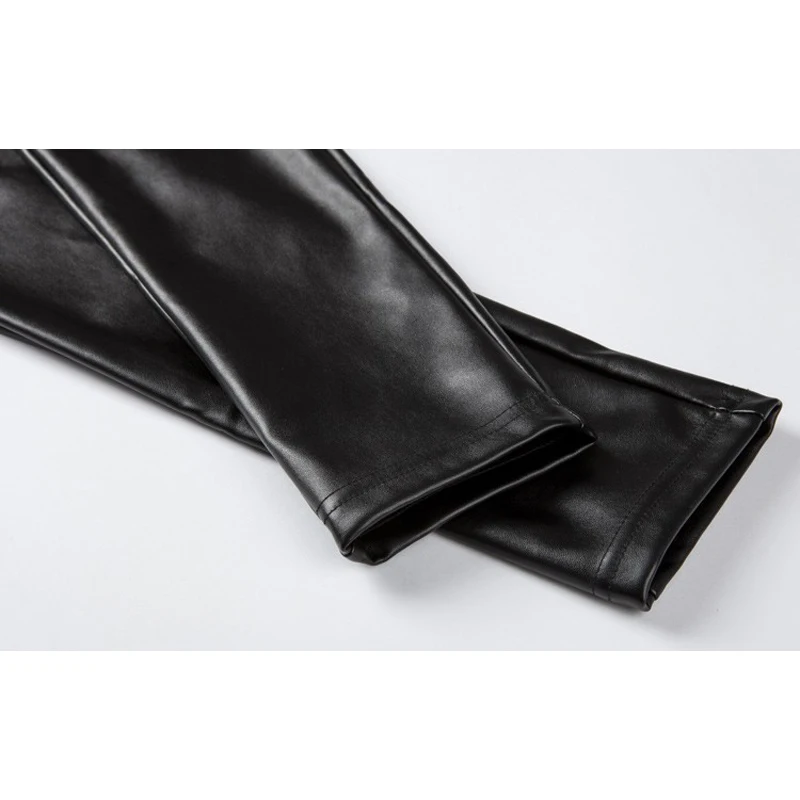 Эластичные женские теплые зимние брюки из искусственной кожи с высокой талией