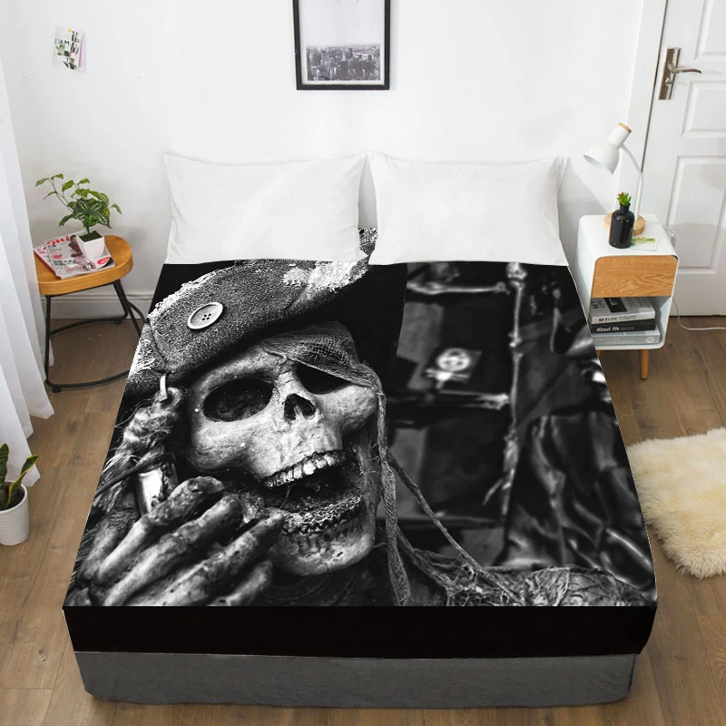 03 3D Custom Bed Sheets With Elastic,Fitted Sheet Queen/King,Black Skull Mattress Cover 135/150/160x200 bedsheet,drop ship - Цвет: 03