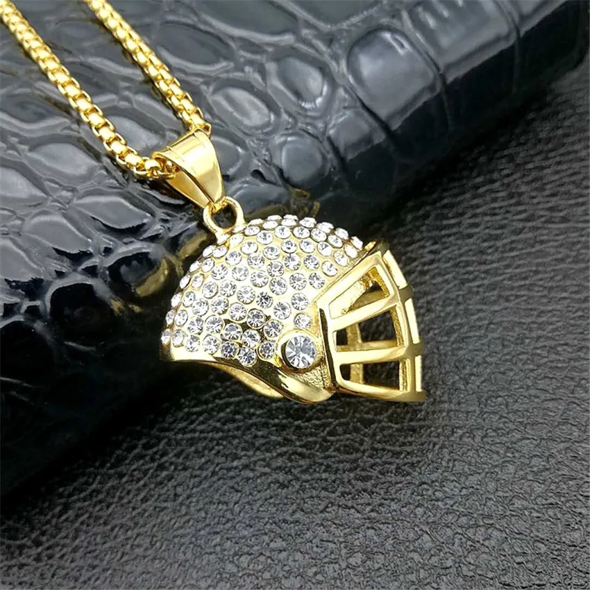 

Men's & Women's Rugby Hat Pendant With Stainless Steel Chain and Iced Out Bling Rhinestones Necklace Hip Hop Sports Jewelry