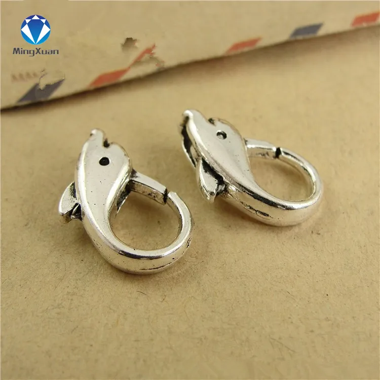Antique Silver 10 шт./лот, античный серебряный Дельфин, застежка-карабин, крючки для ожерелья, браслета, цепочки, сделай сам, ювелирный аксессуар, фурнитура 18*12 мм - Цвет: Antique Silver