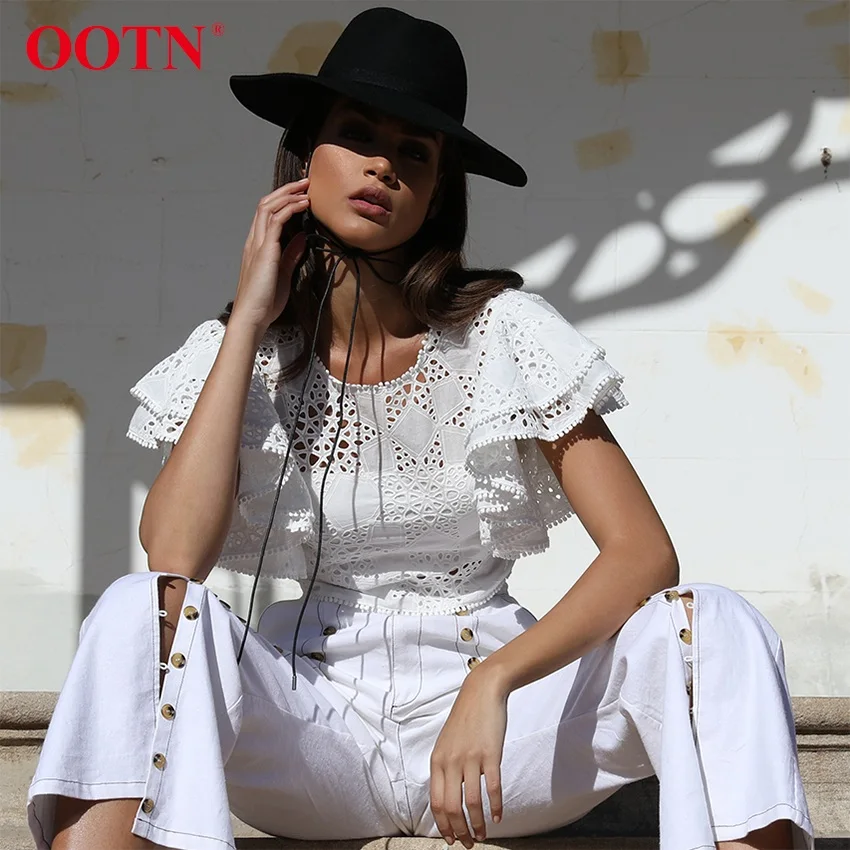 OOTN рукав «летучая мышь» белый короткий топ оборки блузка женская Повседневная открытая короткий рукав топы блузки с воротником летняя рубашка женская