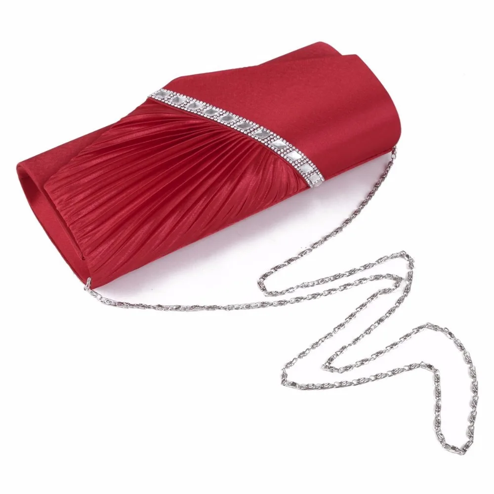 Women Silk Evening Bag Rhinestone Day Clutch Pleated Chain Blue Red Long Purse For Bridal Wedding Hand Bags bolso | Багаж и сумки