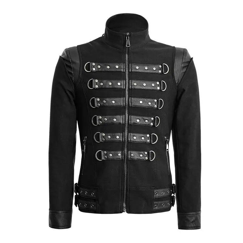 Панк рок Модные крутые мужские готические пальто куртка черный ретро Клубные