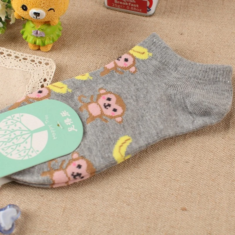 Милые носки с закрытым носком, носки высокого качества, 5 цветов, женские носки, новые весенне-Летние Носки с рисунком обезьяны