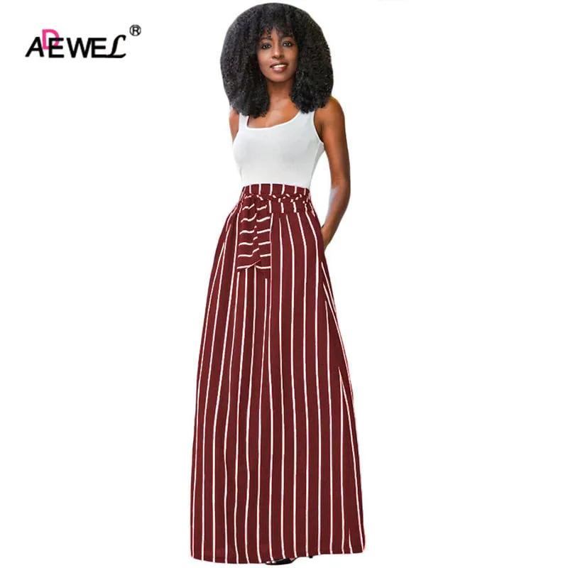 Осенняя Женская юбка в полоску ADEWEL 2019 с высокой талией винтажная длинная пол