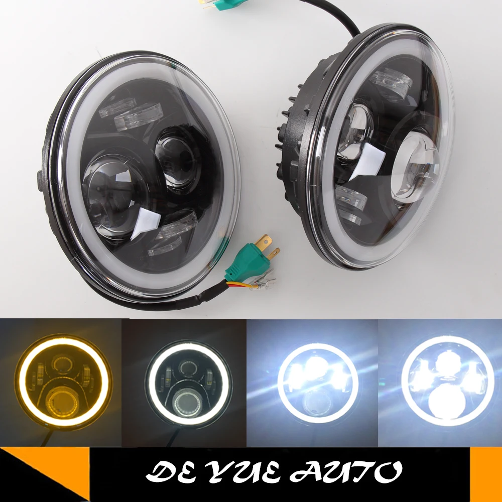 Супер яркий 97 Вт 7 дюймов круглый светодиодный фонарь с белым/янтарным поворотом