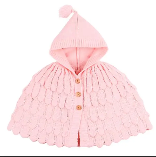 Pink 82W485 Осенний кардиган для девочек, модный свитер-накидка для маленьких девочек, милый вязаный свитер с капюшоном, плащ, одежда для детей - Цвет: Pink 82W485