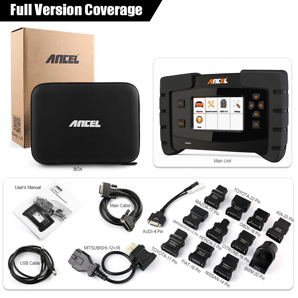 ANCEL FX6000 OBD2 сканер полная система автомобильный считыватель кодов OBDI2 ABS SRS DPF IMMO
