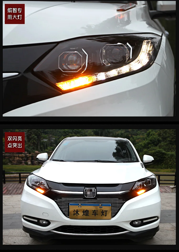 Автомобиль Стайлинг для honda вариабельности сердечного ритма фары для VEZEL вариабельности сердечного ритма СВЕТОДИОДНЫЙ Фонарь налобный Angel глаз светодиодный DRL Передняя света Би- ксеноновые линзы ксеноновые