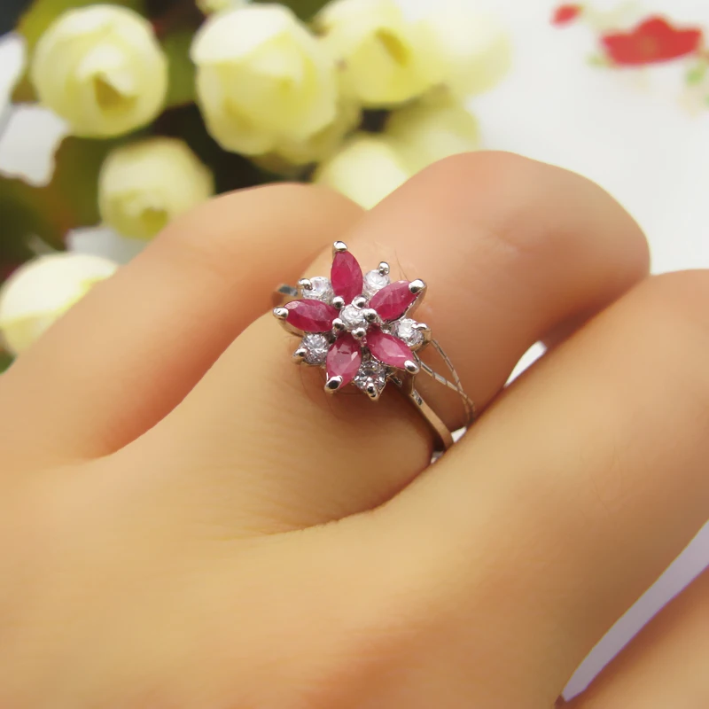 

LANZYO 925 sterling natural ruby ring opening ring fashion gifts can be customized to circle Special spikej0009