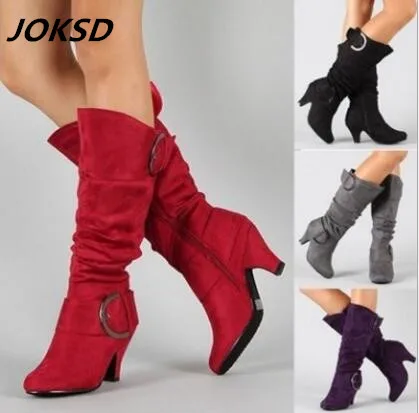 Женские сапоги до колена JOKSD модные осенне-зимние из искусственной замши на