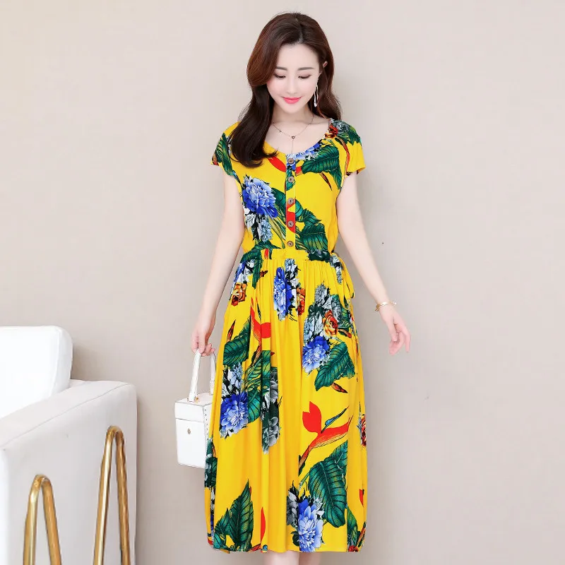 

Woman clothes 5xl printing Summer dress womens Cotton silk dresses plus size dresses loose NEW Fashionable female clothing K4449
