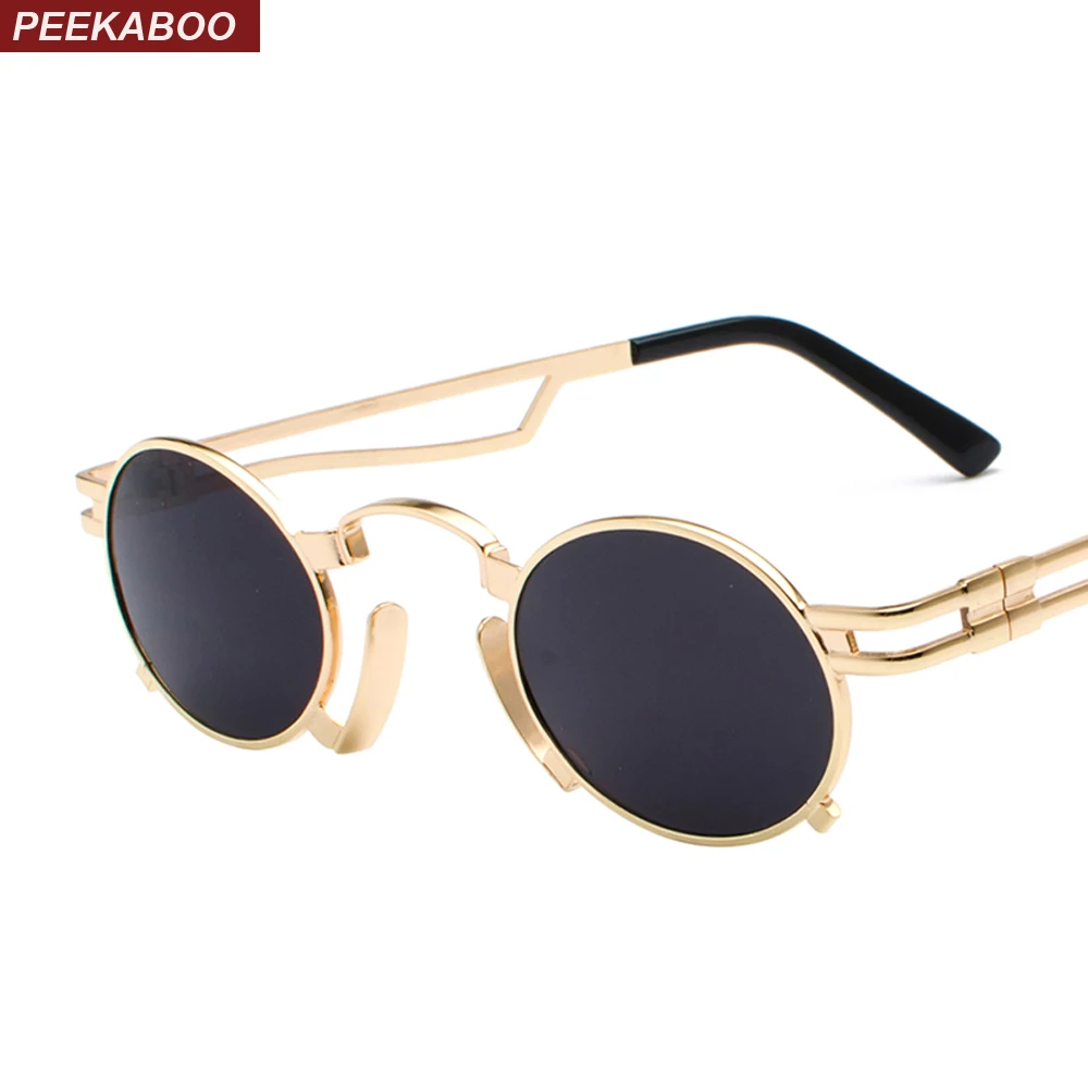 

Peekaboo 2023 new small oval steampunk sunglasses men round metal frame gold black red mens sun glasses for women unisex uv400