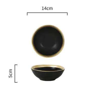 260ml black bowl x4 4 шт. Набор Золотая инкрустация столовая посуда коллекция керамическая тарелка и чаша с золотой кромкой посуда белый и черный набор посуды - Цвет: 260ml black bowl x4