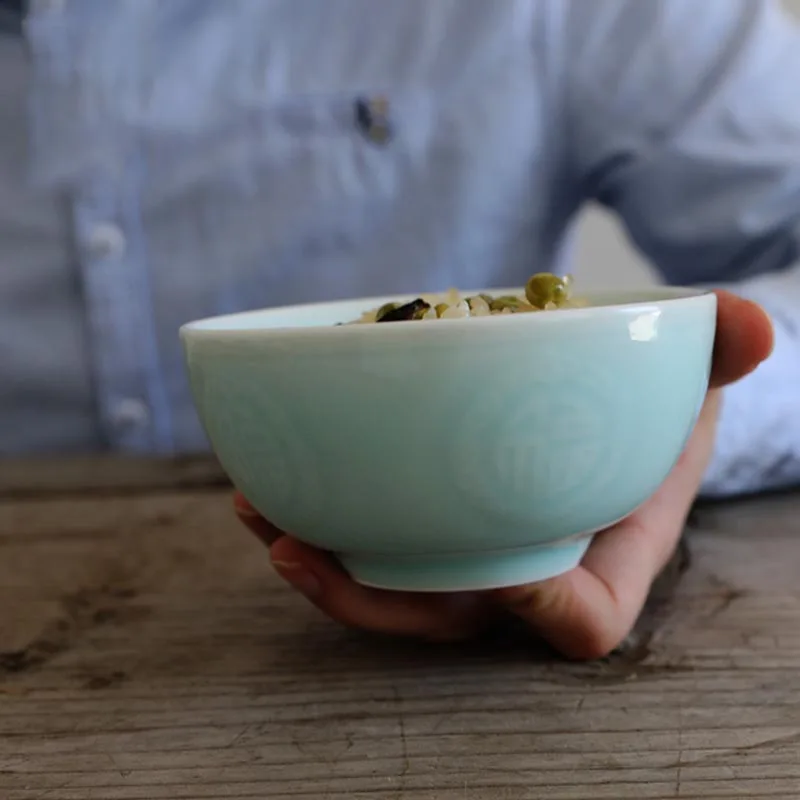 Longquan Celadon рисовая чаша благословение слова посуда столовая домашние миски для