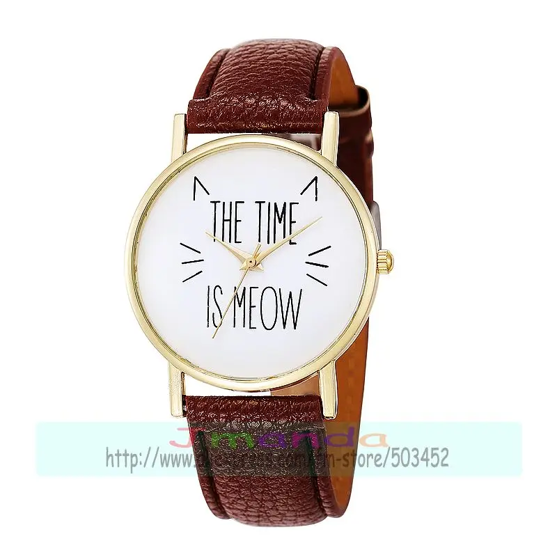 100 шт./лот 8002 Новое поступление модных золотых кожаных часов с логотипом time is meow