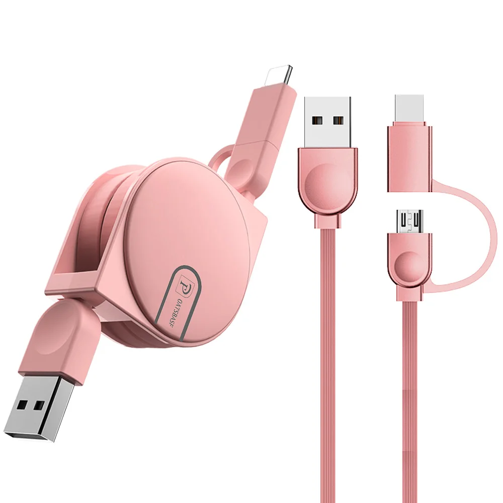 OATSBASF Выдвижной USB кабель для V30 mate 30 кабель USB C/Micro зарядное устройство для Samsung gs10 usb type C кабель - Цвет: TypeC Micro-Pink