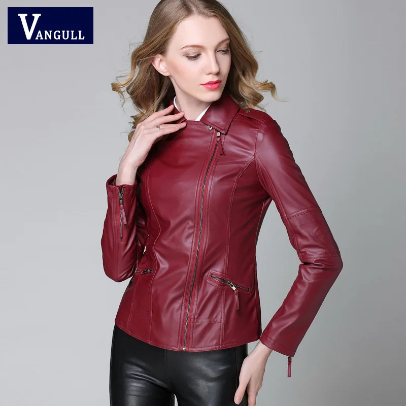 S-4XL Для женщин Искусственная кожа куртка мода Slim Turn Воротник из искусственной кожи Мото-куртки Женский Для Демисезонный - Цвет: red
