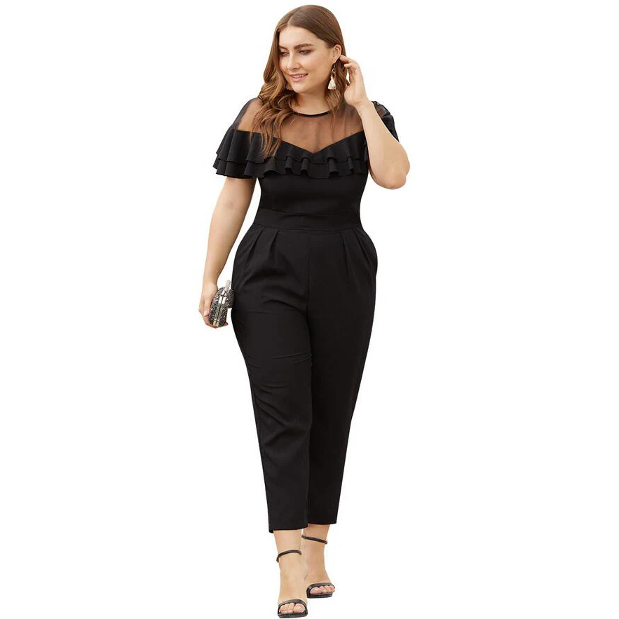 Summer Sexy Jumpsuits Women Rompers Elegant Bandage Black Casual See Through Jumpsuit Loose Overalls Plus Size Jumpsuits Boho