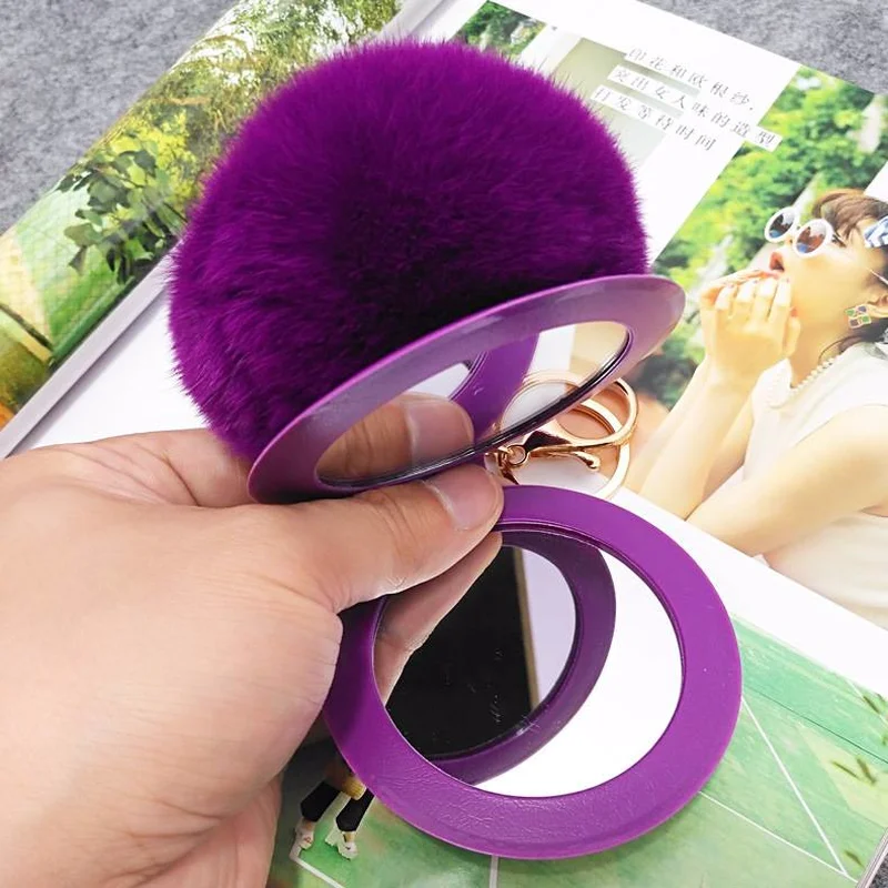 Кролика рекс мяч Pom Шарм Подвеска Брелок с зеркалом для Леди Девушки Сумочка