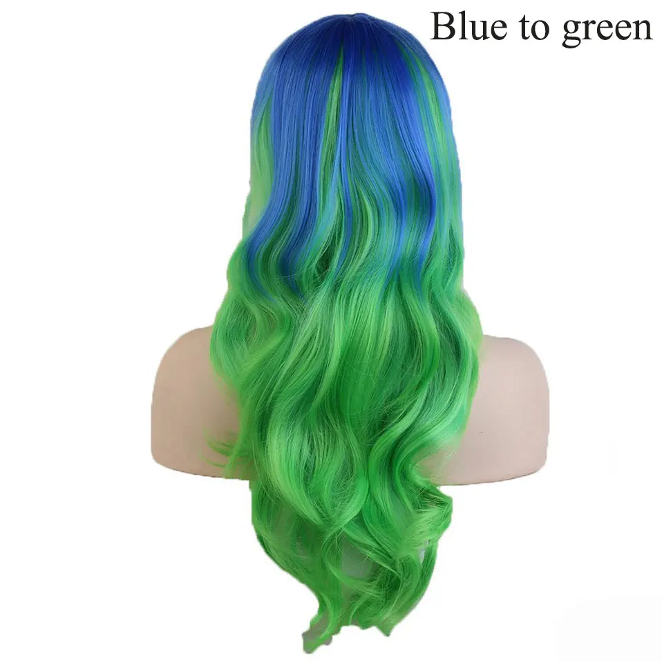 blue green SNOILITE женские длинные свободные волнистые косплей парик коричневый термостойкие волокна натуральные синтетические волосы на голову парик Омбре вечерние для женщин - Цвет: blue green
