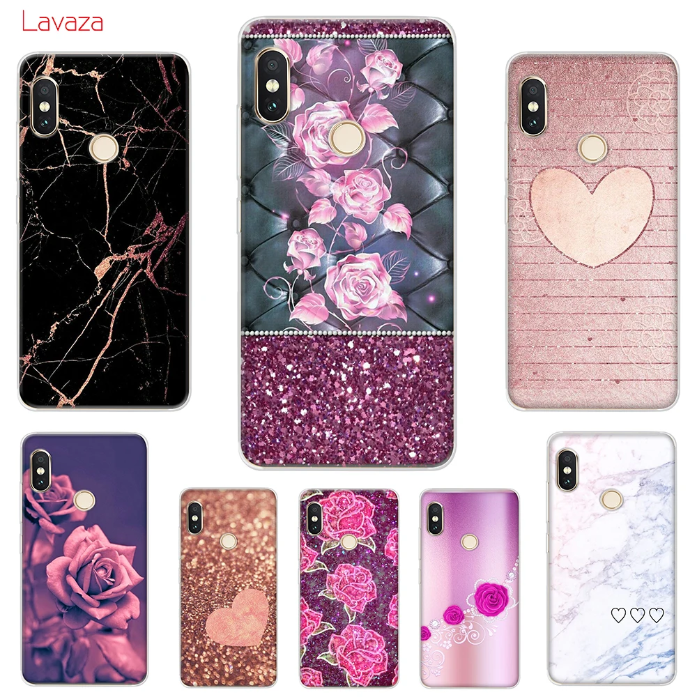Жесткий чехол Lavaza Gold Pink rose с блестками для POCOPHONE F1 Xiaomi A2 Mi8 Lite A1 Redmi Note 4X 5 6