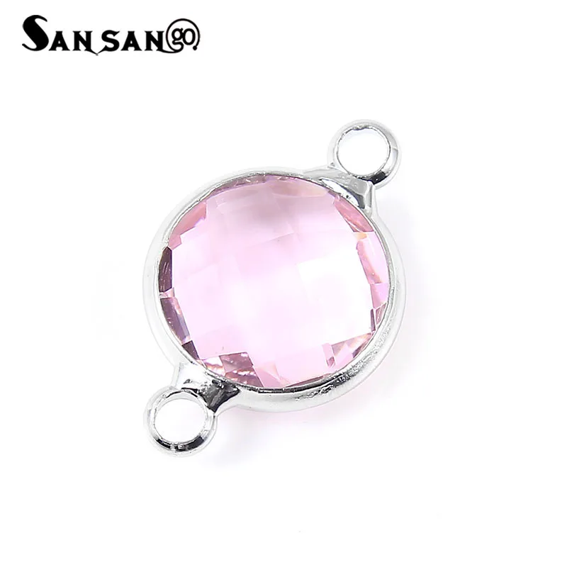 

10 Pcs DIY Necklace Accessories Red Blue Pink Colorful Crystal Round Connectors For Fashion Jewelry Making Bracelets Charms