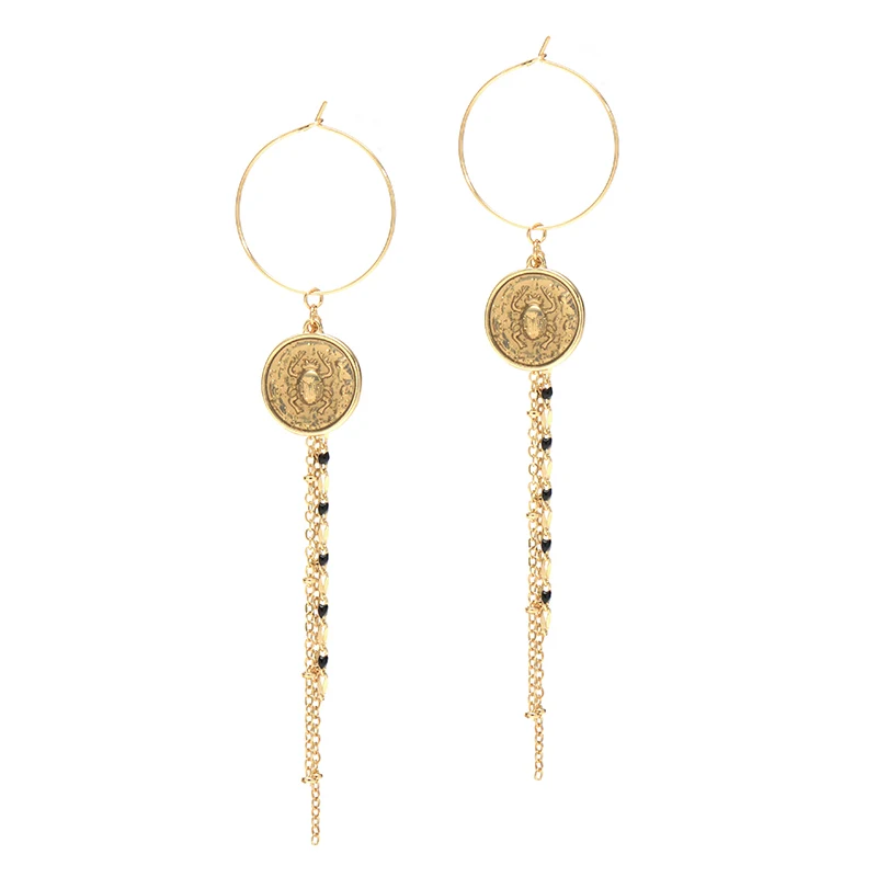 

Amaiyllis Boho Long Beads Chain Tassel Earrings For Women Chic Circle Geometric Pendant Earrings Beach Coin Charms Drop Earrings