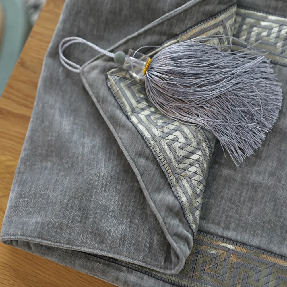 ESSIE HOME Luxury Classic Grey Dark Soft Chenille Velvet Table Runner Cloth Embroidery Placemat | Дом и сад