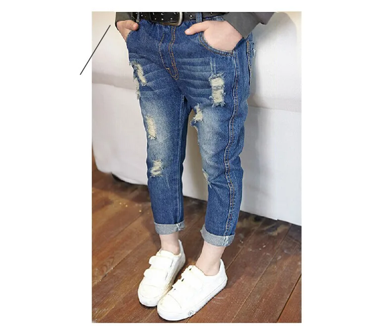 

Children Jeans Pants Boy Girl Distrressed Trousers Casual Long Pant Kids Cotton Baby Infant Jeans 4Y TO 12Y Blue