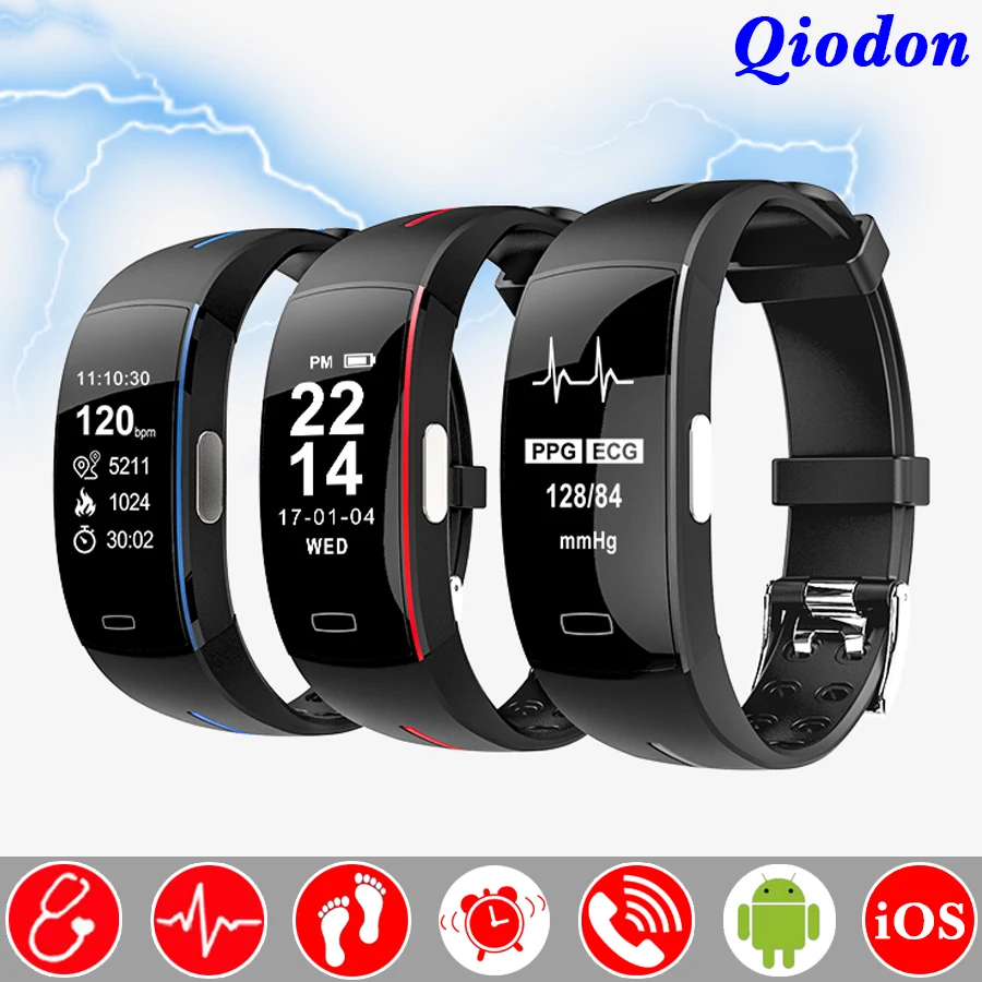 Electrocardiogram Heart Rate Blood Pressure Monitor Bluetooth Smart Watch Clock Waterproof Smartwatch Fitness Android iOS | Электроника