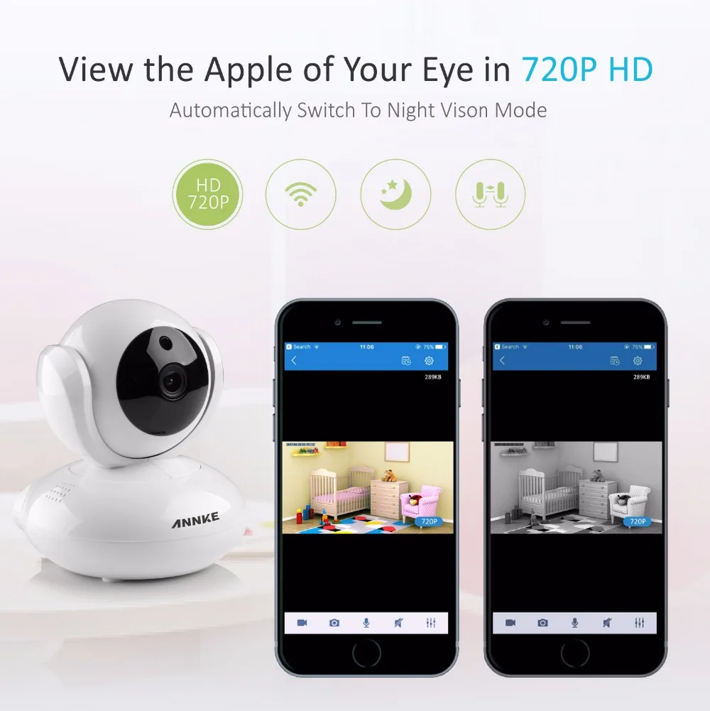 Беспроводная умная камера видеонаблюдения ANNKE Mini HD 720 P 1.0мп IP для помещения Wi Fi