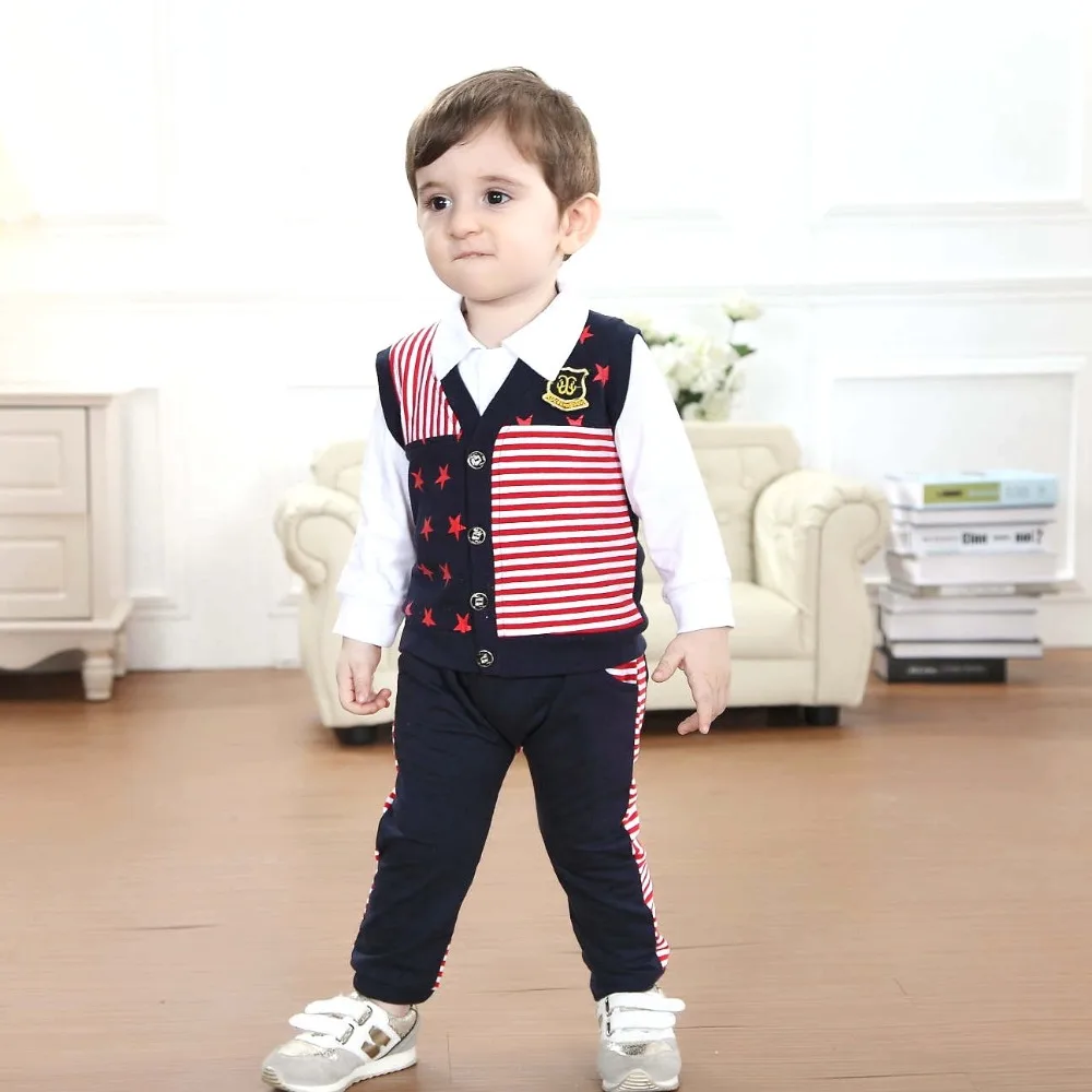 baby boy clothes wholesale kids fashion jongens kleding kinder plaid 2 pcs spring single breased patchwork suits |