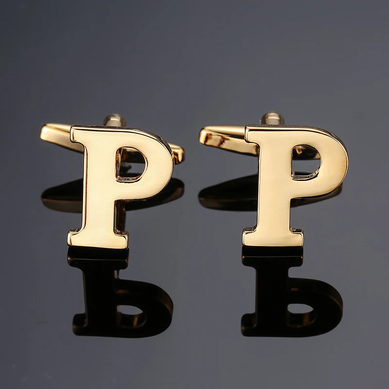 

DY new High-quality Brass material English Golden English alphabet P Cufflinks Men's French shirt Cufflinks free shipping