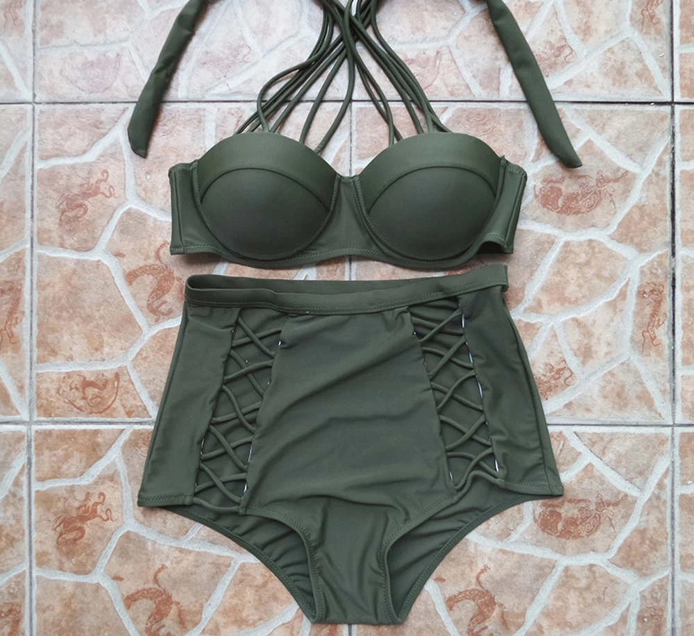 Новый Бразильский бикини женский купальник с высокой талией пуш ап набор