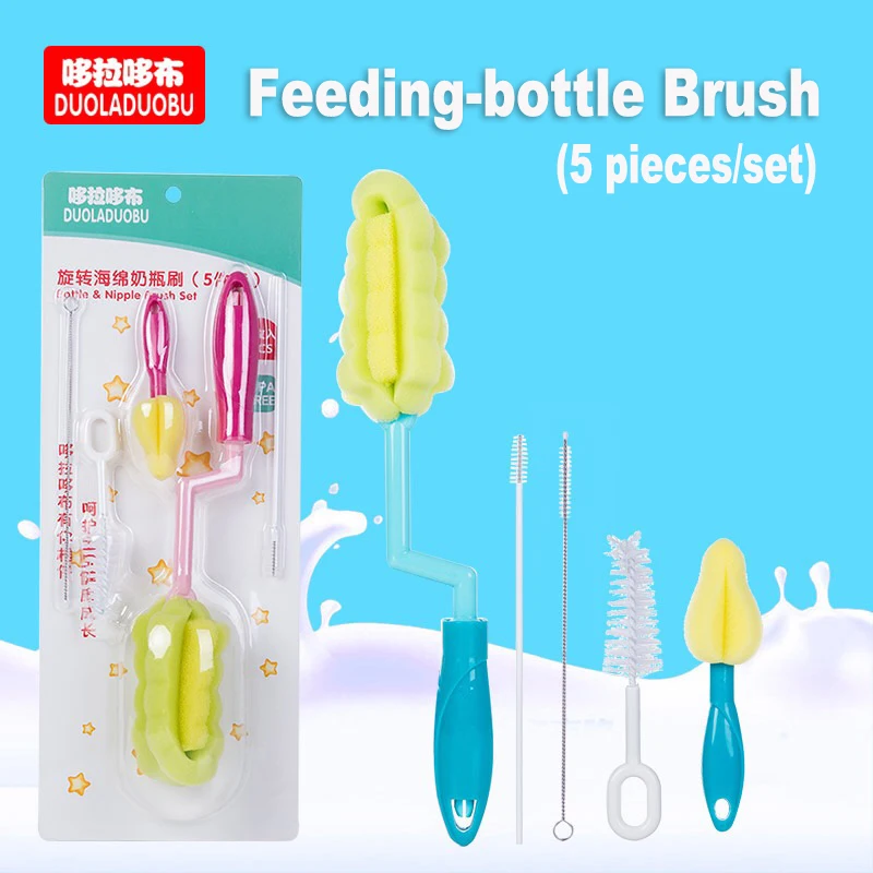 

Free Shipping Baby Bottle And Teat Brush 5pcs/set Milk Bottle Brush Sponge Material Hygienic and Practical Smart Mom`s Choice