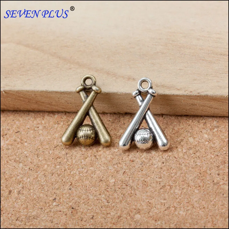 

High Quality 50Pieces/Lot 19mm*13mm Antique Silver plated Bronze Stone Jewelry Making Sports Charms Baseball Bat Baseball Charms