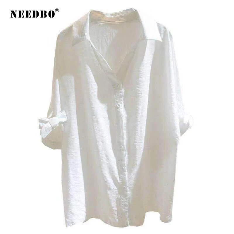 Женская блузка NEEDBO белая Повседневная Блузка с коротким рукавом большого