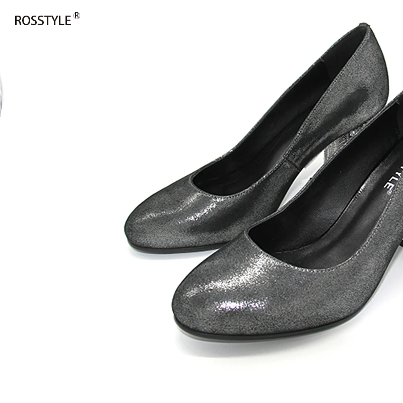 ROSSTYLE Ladies Pumps Fashion Spring Autumn Sexy Round Toe Slip-On Classic Genuine Leather Office Women Shoes Silver Green C8 | Обувь
