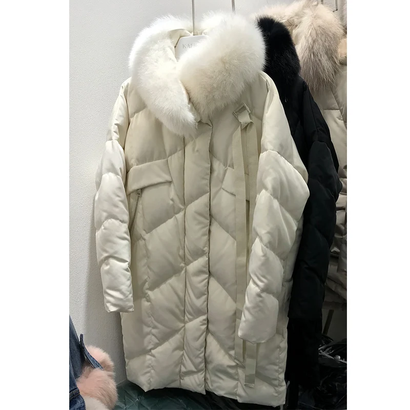 Пуховик женский длинный с натуральным лисьим мехом|Женские пуховики| |