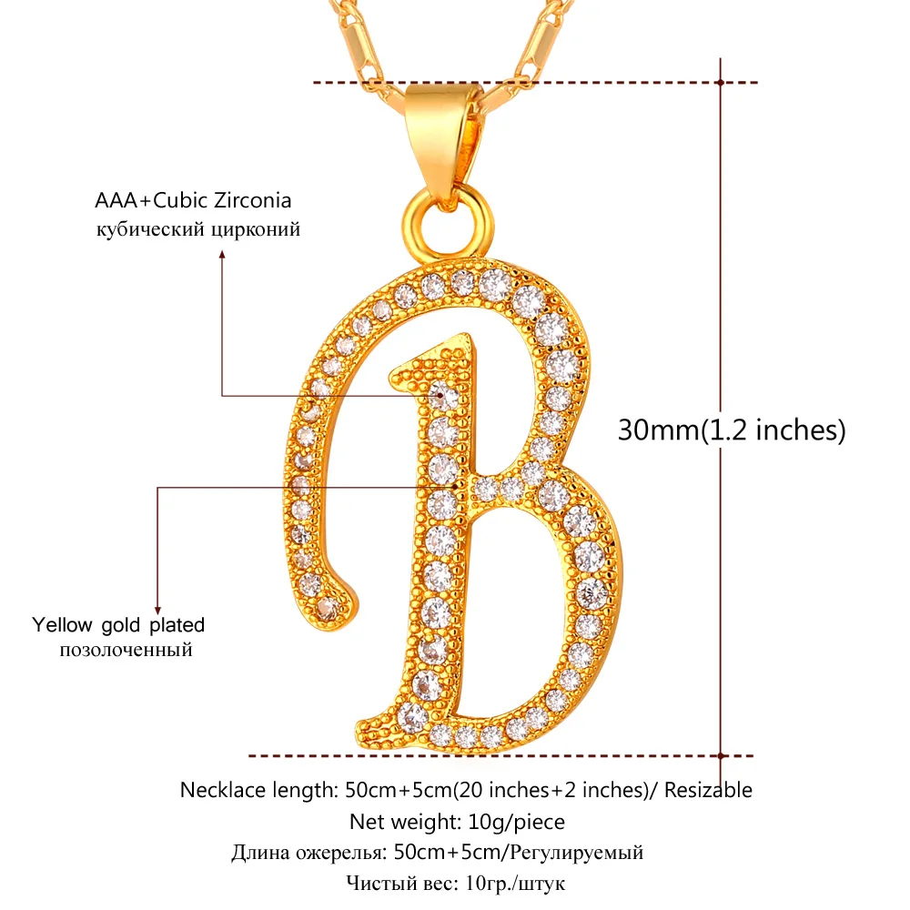 U7 Алфавит B Письмо Подвеска Ожерелье Для Женщин/ Мужчин Ювелирные Изделия Цепочки