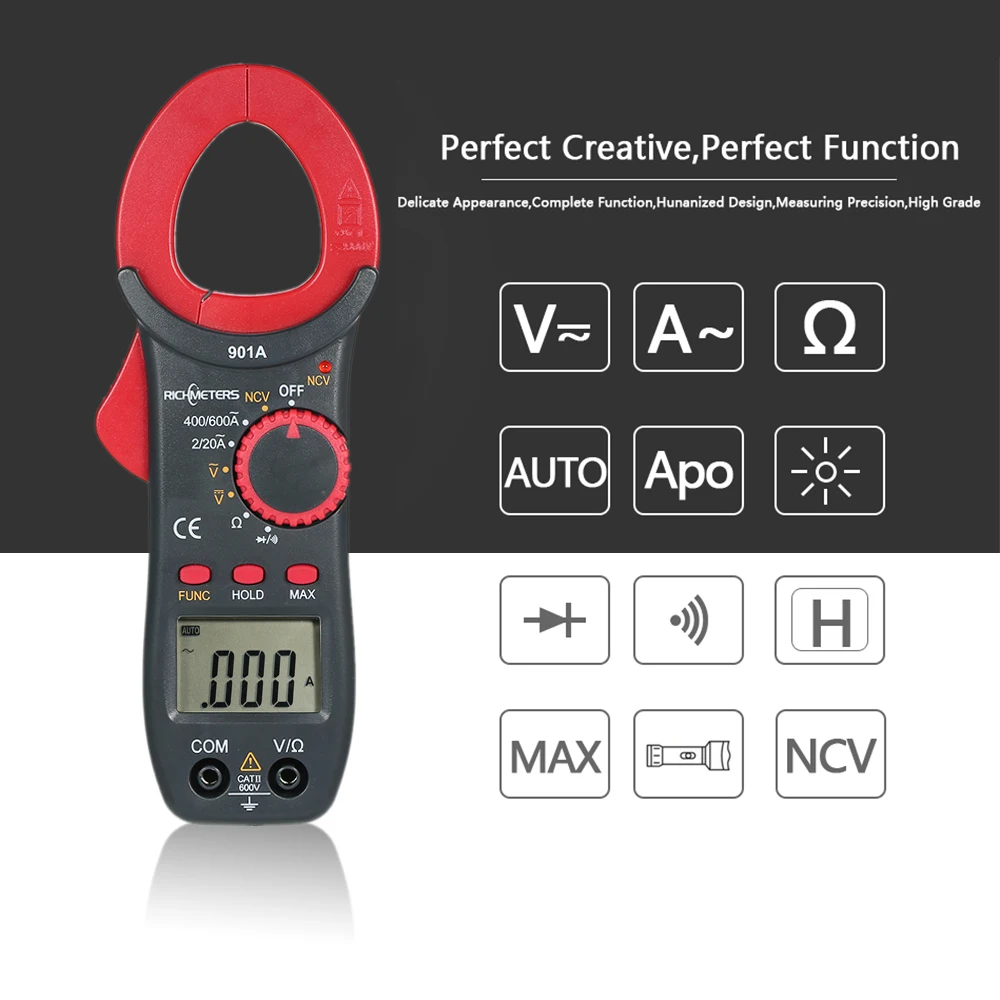 RICHMETERS RM901A Цифровой мультиметр токоизмерительный зажим 4000 отсчетов Авто Диапазон