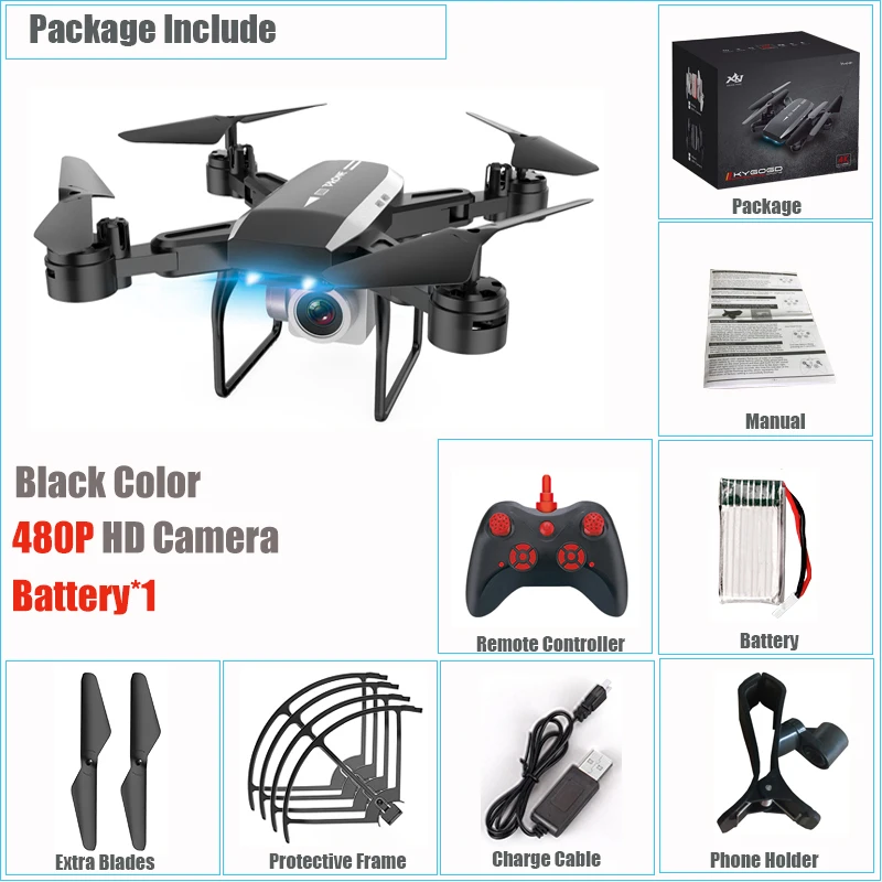 Black 480p 1 Bat Радиоуправляемый Дрон с камерой 4K HD wifi Вертолет FPV висящий на высоте складной мини-камера управления Квадрокоптер траектория полета Дрон - Цвет: Black 480p 1 Bat