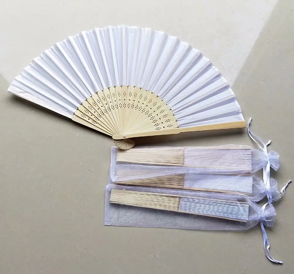 

Free Shipping 100 pcs/lot 21cm White Color Fabric Hand Fan, Silk Hand Fan Wedding Party Promotion Favor