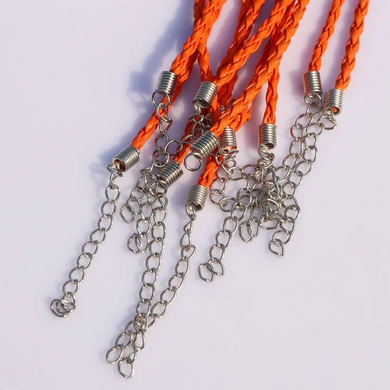 100 шт. оранжевый кожаный плетеный браслет для бусин с застежкой карабином 18 см