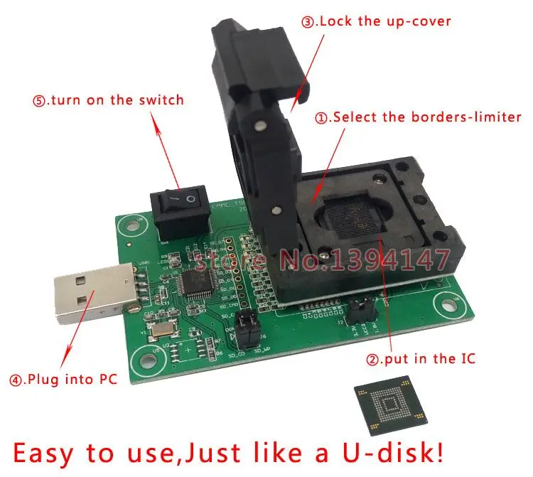 Разъем eMMC153/169 с USB nand размер гнезда для тестирования Вспышки 11 5x13 шаг 0 5 мм