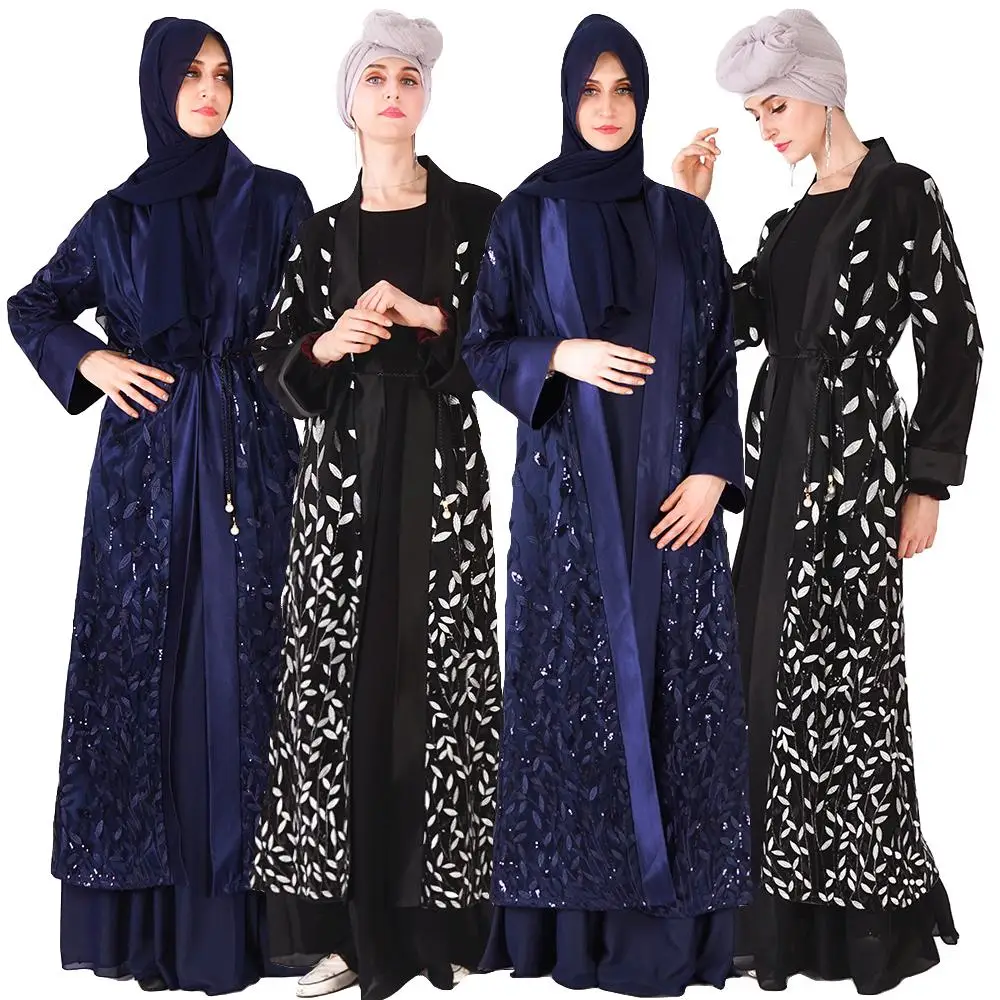 Женская мусульманская абайя кружевной сетчатый кардиган платье с вышивкой