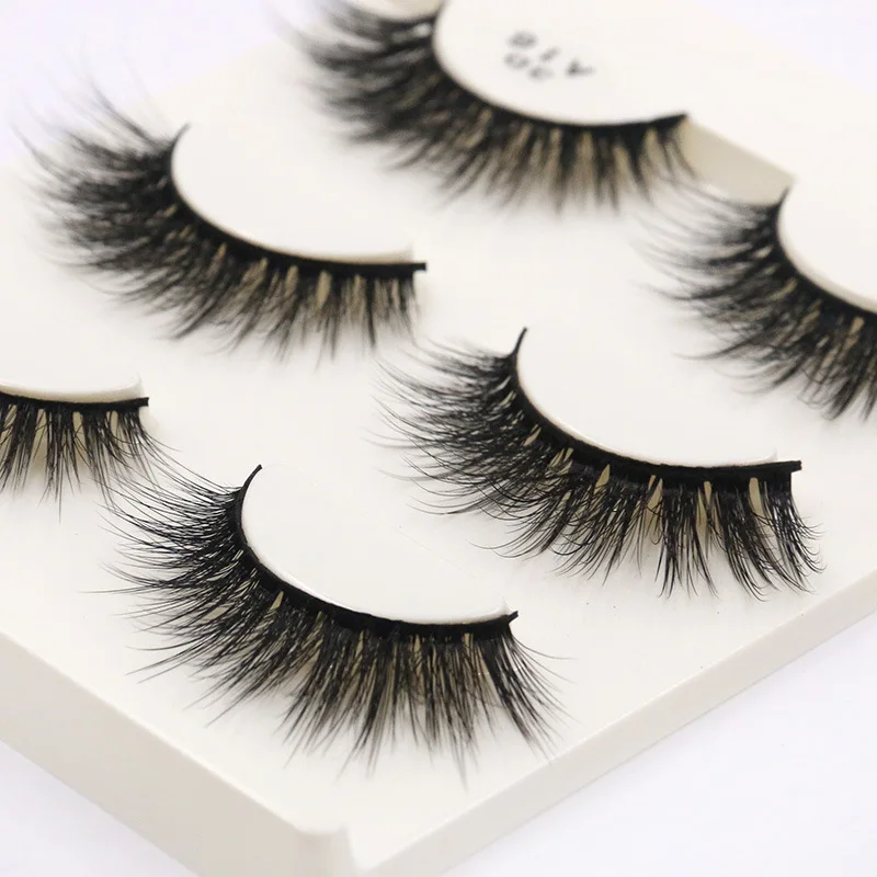 A16 3 пары Ложные Eylashes натуральный длинные черные 3D искусственной норки отдельных